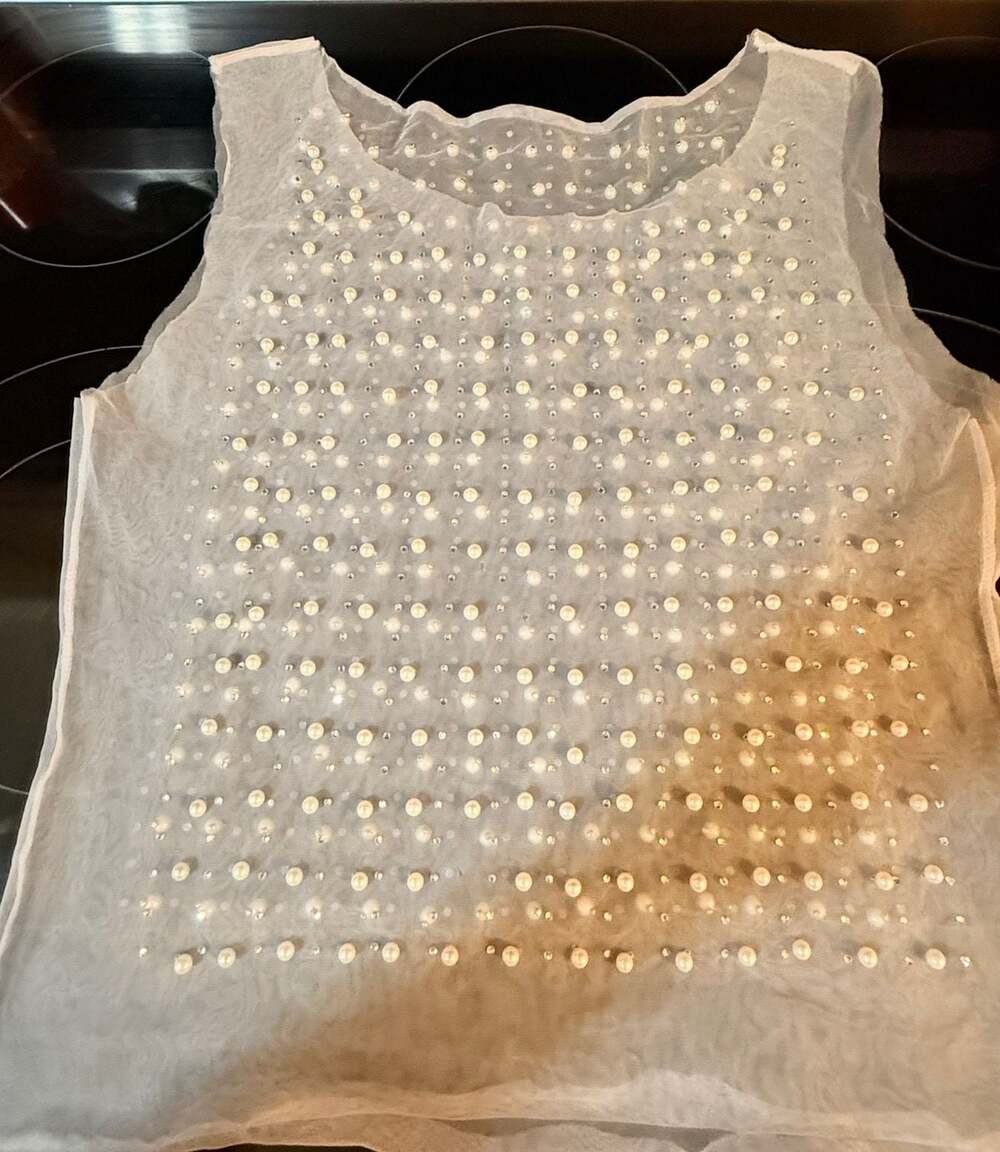 Beach Bunny Sheer Pearl and Rhinestone Embellished Tank Top